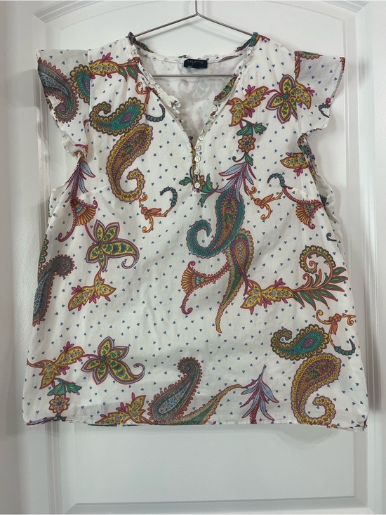 Talbots Tops - Talbots Top White Paisley Print Cap-Sleeve Blouse 100% Cotton Large Petite